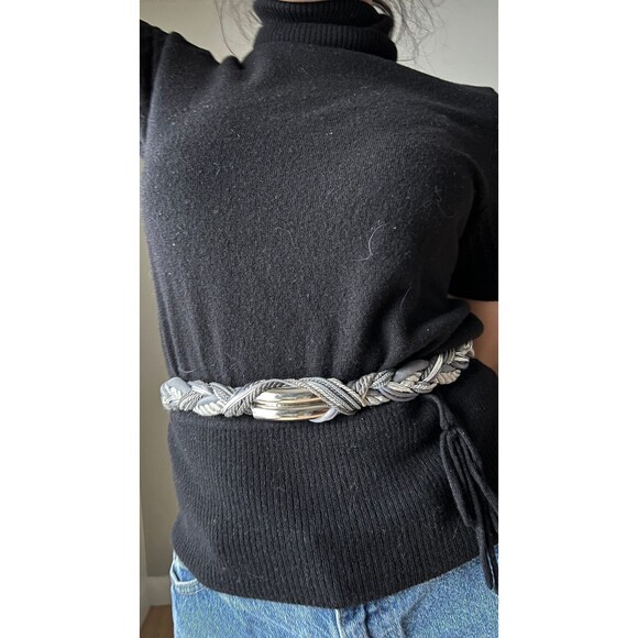 vtg 80s silver braided rope belt Ginnie Johansen knotted fisherman macrame - Picture 6 of 6
